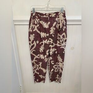 Anthropologie Maroon and Cream Patterned Pants